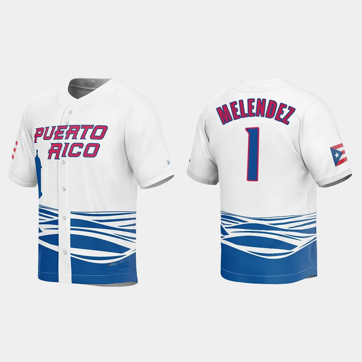 #1 MJ MELENDEZ PUERTO RICO BASEBALL 2023 WORLD BASEBALL CLASSIC JERSEY ¨C WHITE Stitches Baseball Jerseys